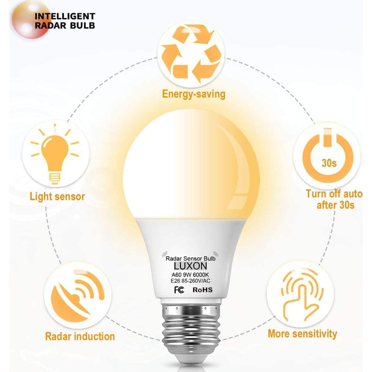 Bombillas LED LUXON 9W con Sensor de Movimiento Radar Dusk to Dawn