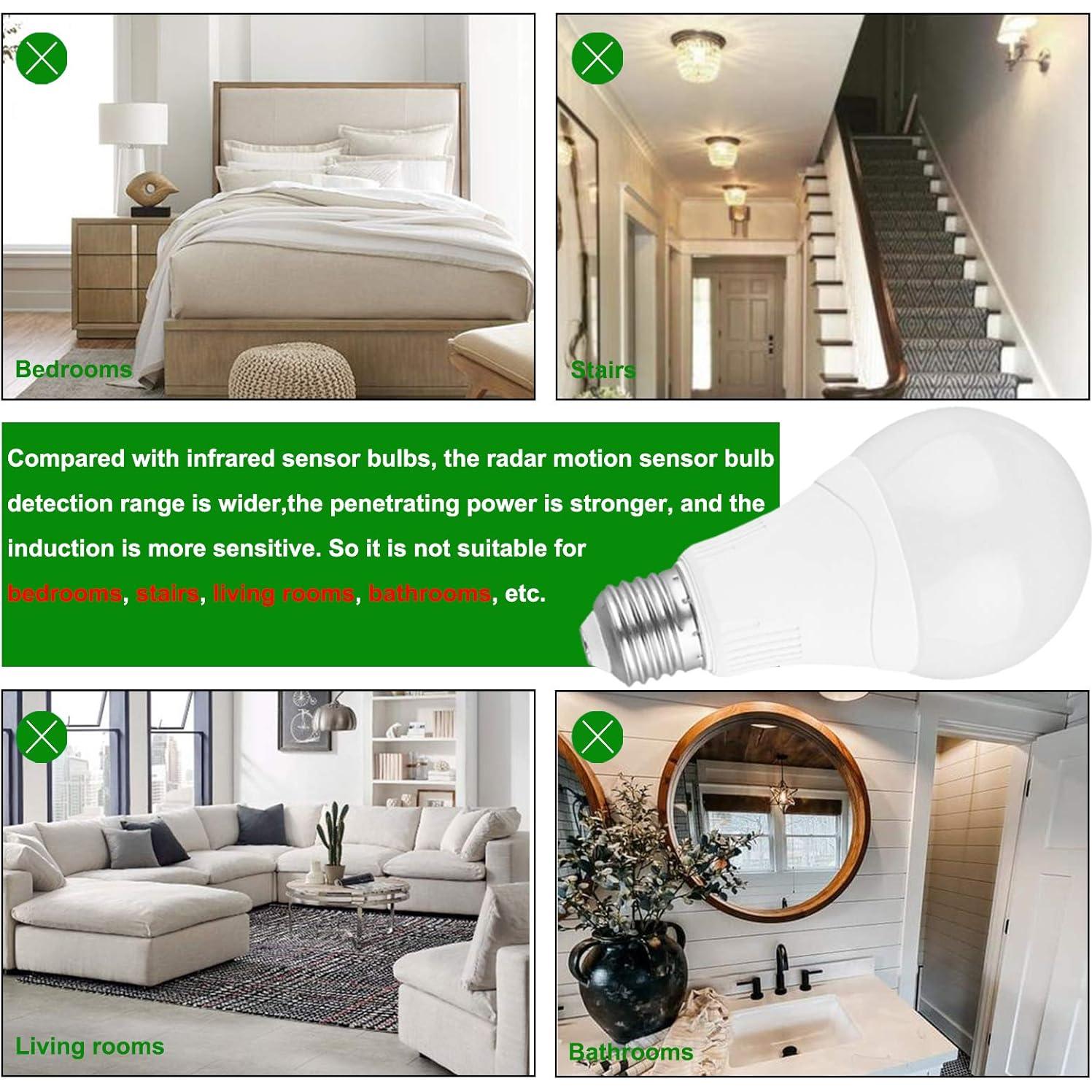 Bombillas de luz A21 E26 15W 5000K con sensor de movimiento radar - 2Pack