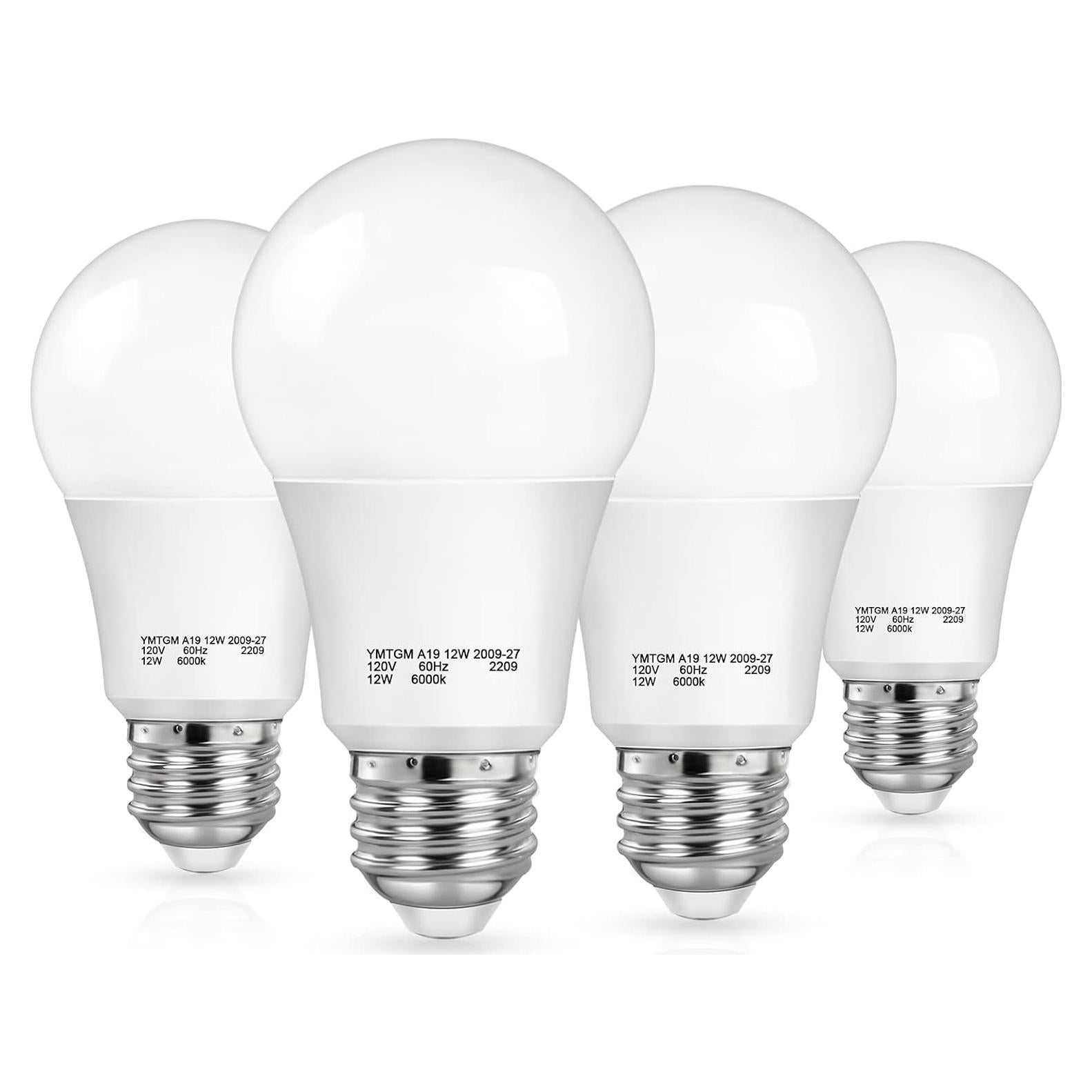 Bombillas LED A19 SHINE HAI 12W con Sensor Dusk to Dawn, 1200 Lúmenes, Paquete de 4