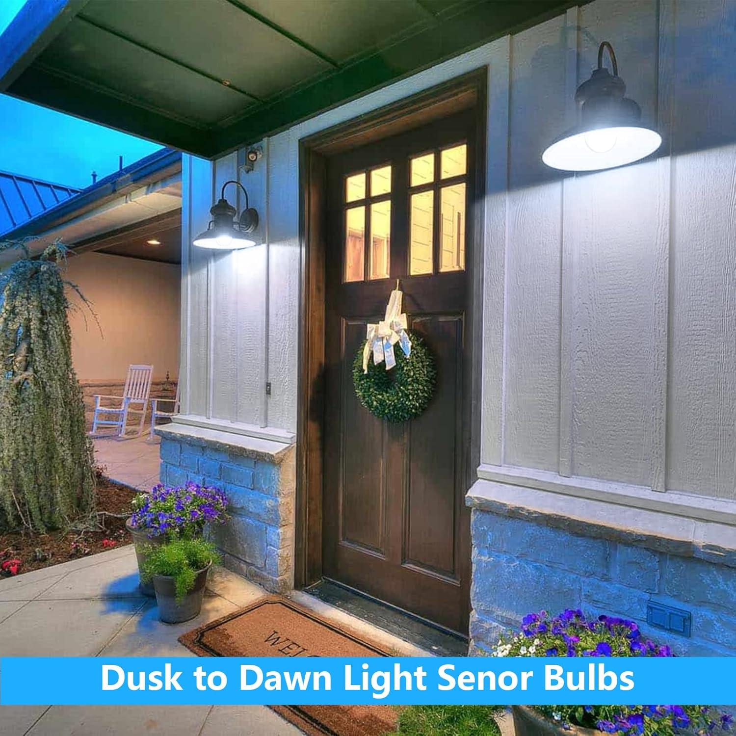 Bombillas LED A19 SHINE HAI 12W con Sensor Dusk to Dawn, 1200 Lúmenes, Paquete de 4