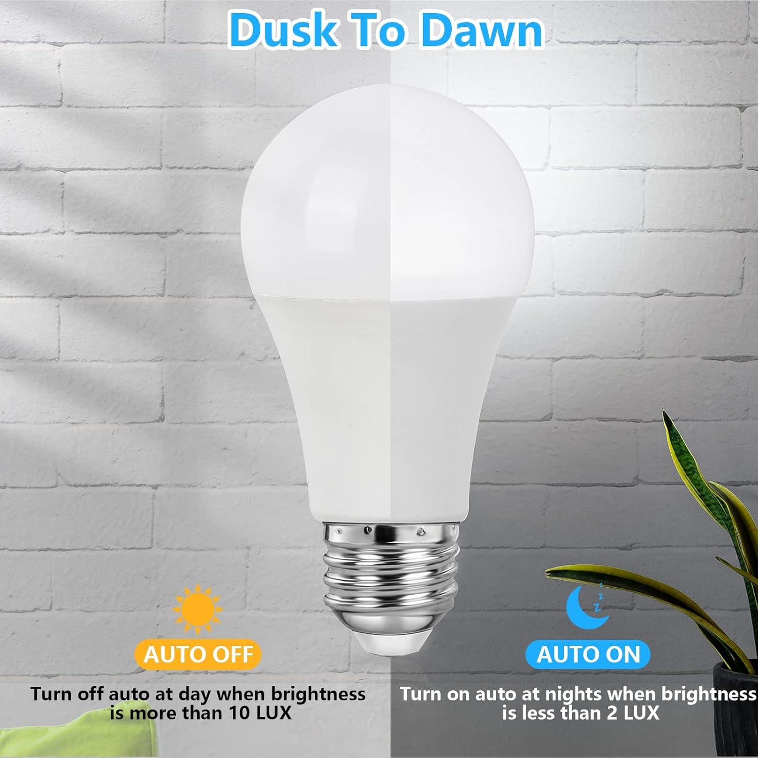 Bombillas LED A19 SHINE HAI 12W con Sensor Dusk to Dawn, 1200 Lúmenes, Paquete de 4