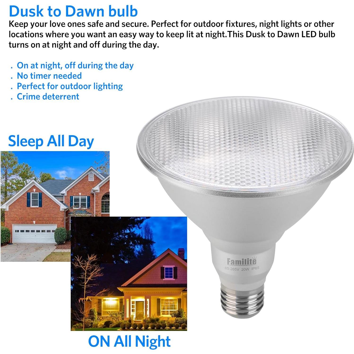 Bombillas LED PAR38 20W Dusk to Dawn con Sensor Luz - 2 Piezas