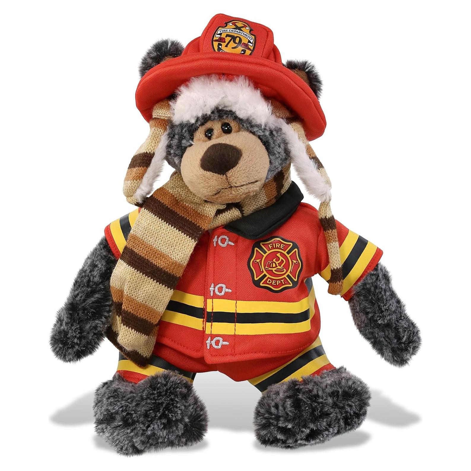 DolliBu Oso Negro Bombero Personalizable - Peluche Suave 28 cm