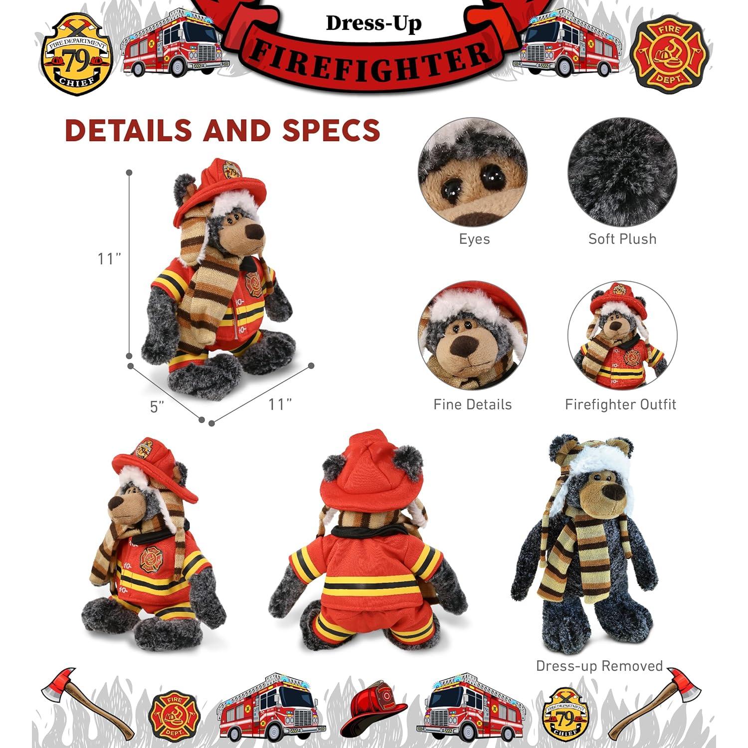 DolliBu Oso Negro Bombero Personalizable - Peluche Suave 28 cm