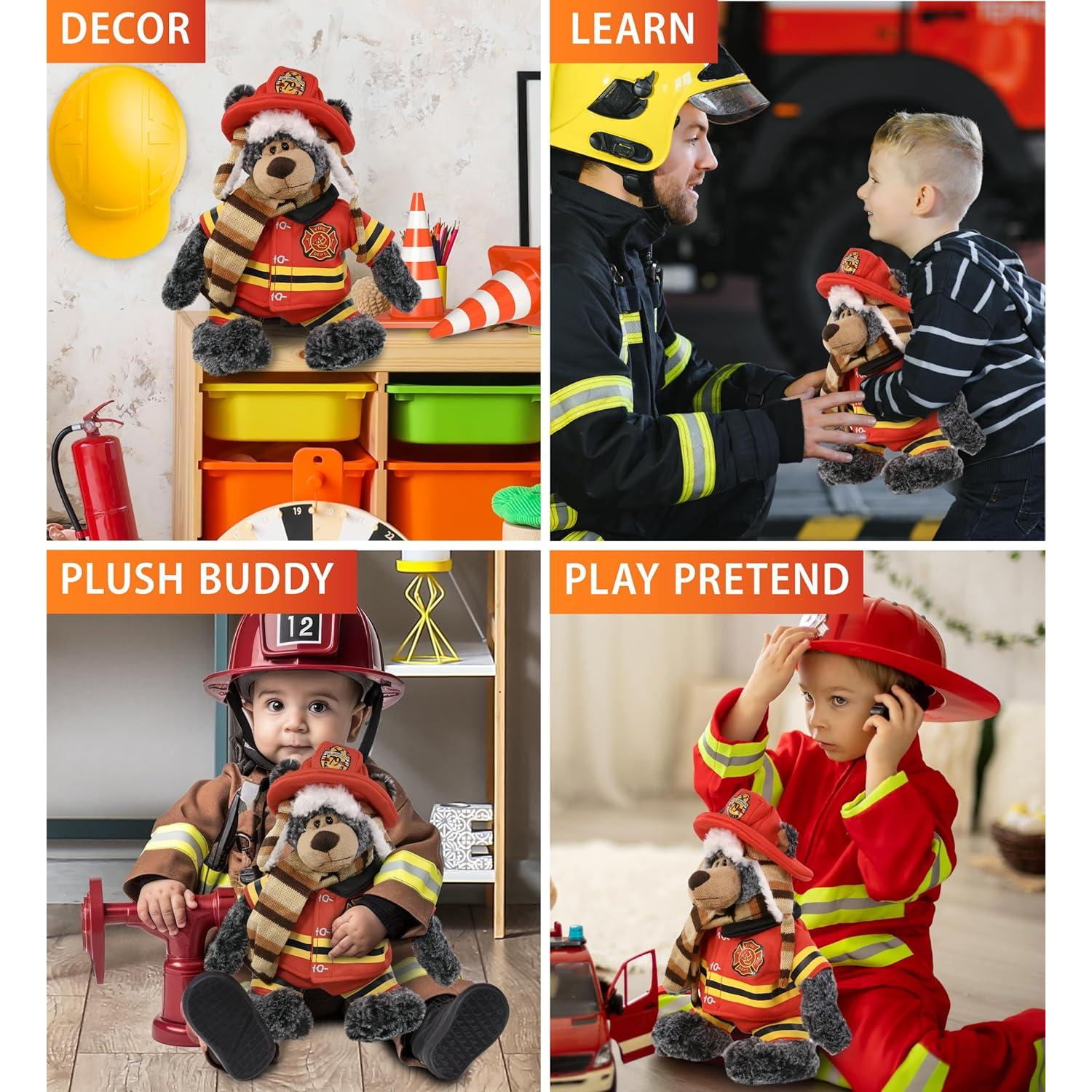 DolliBu Oso Negro Bombero Personalizable - Peluche Suave 28 cm