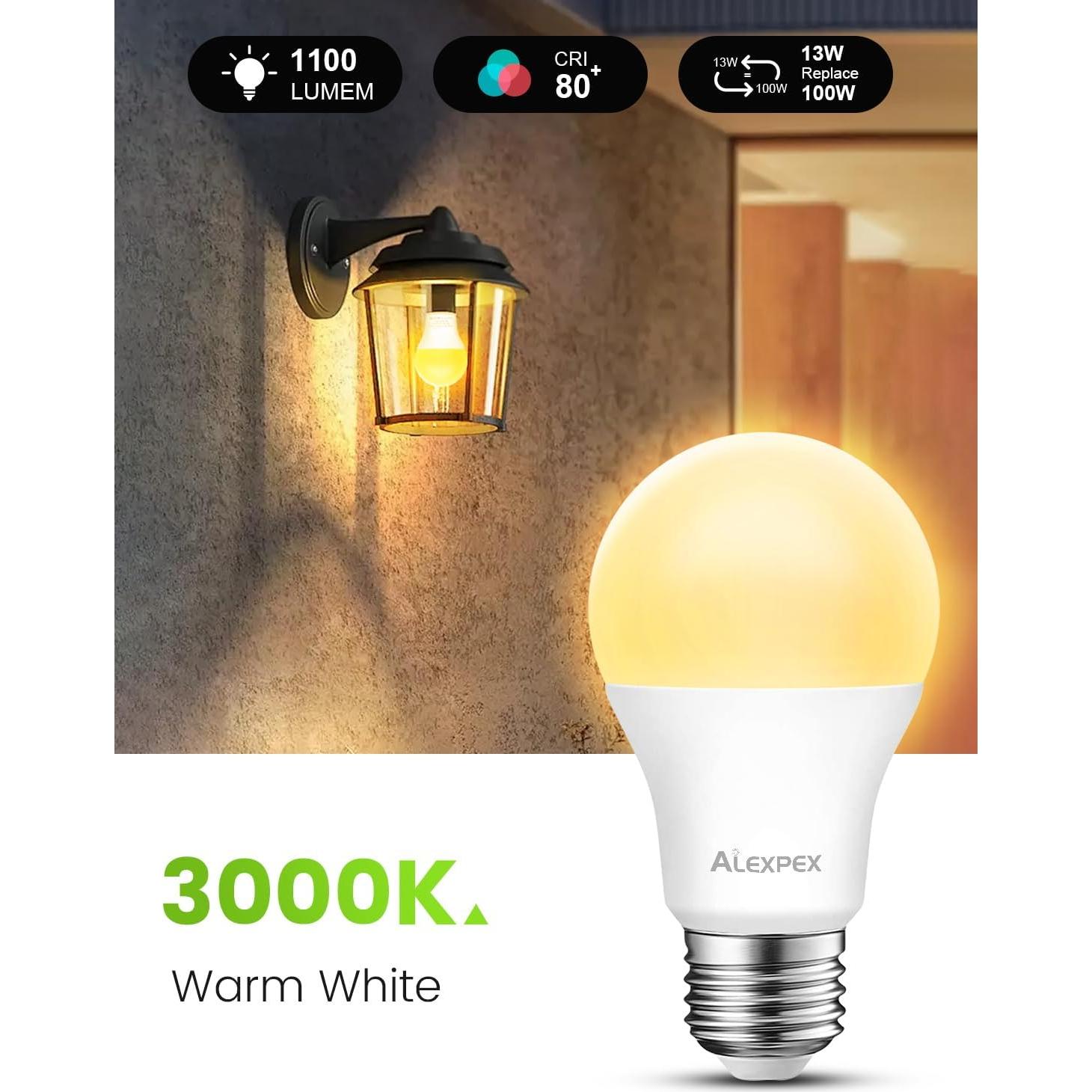 Paquete de 2 Bombillas LED ALEXPEX 13W E26 1100LM 3000K