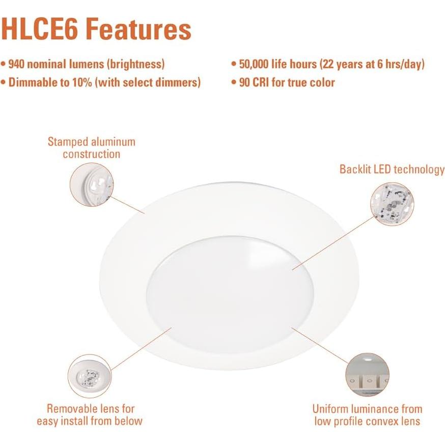 Luz de Disco LED Empotrada HALO HLCE 15.24 cm 3000K 900 Lúmenes