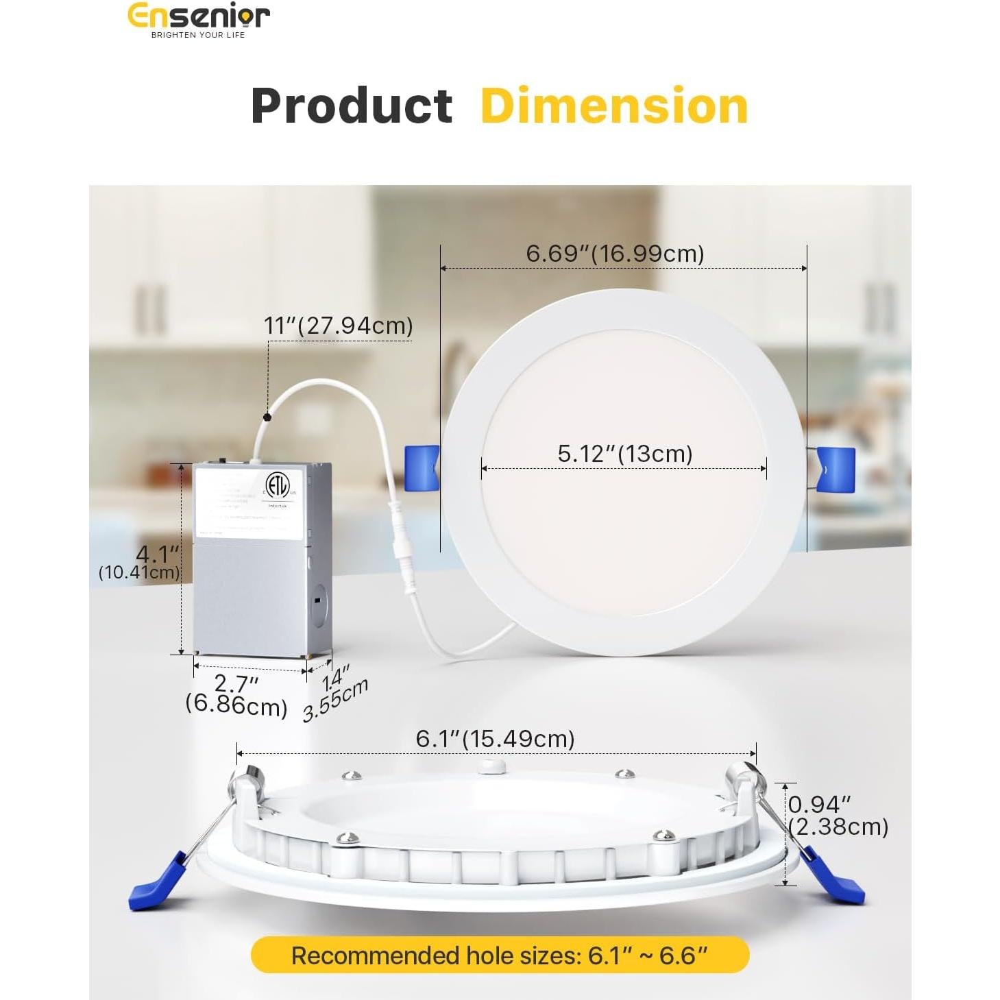Luz de Techo Empotrada LED Ensenior 16 Paquete 15 cm 1050LM 12W