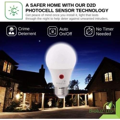 Bombillas LED Bioluz Dusk to Dawn 9W 3000K Paquete de 3