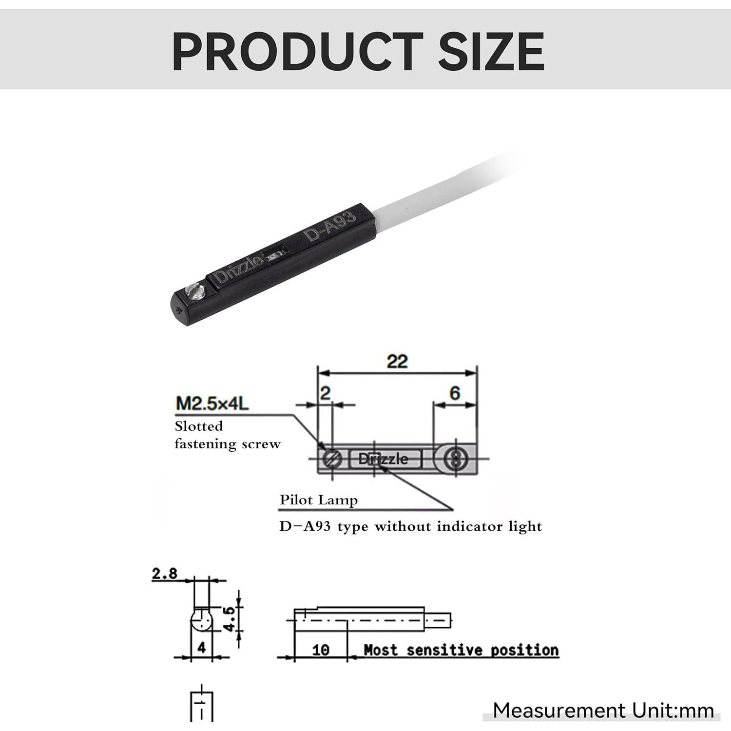 Interruptor de Proximidad D-A93 Drizzle - 2m, LED Rojo