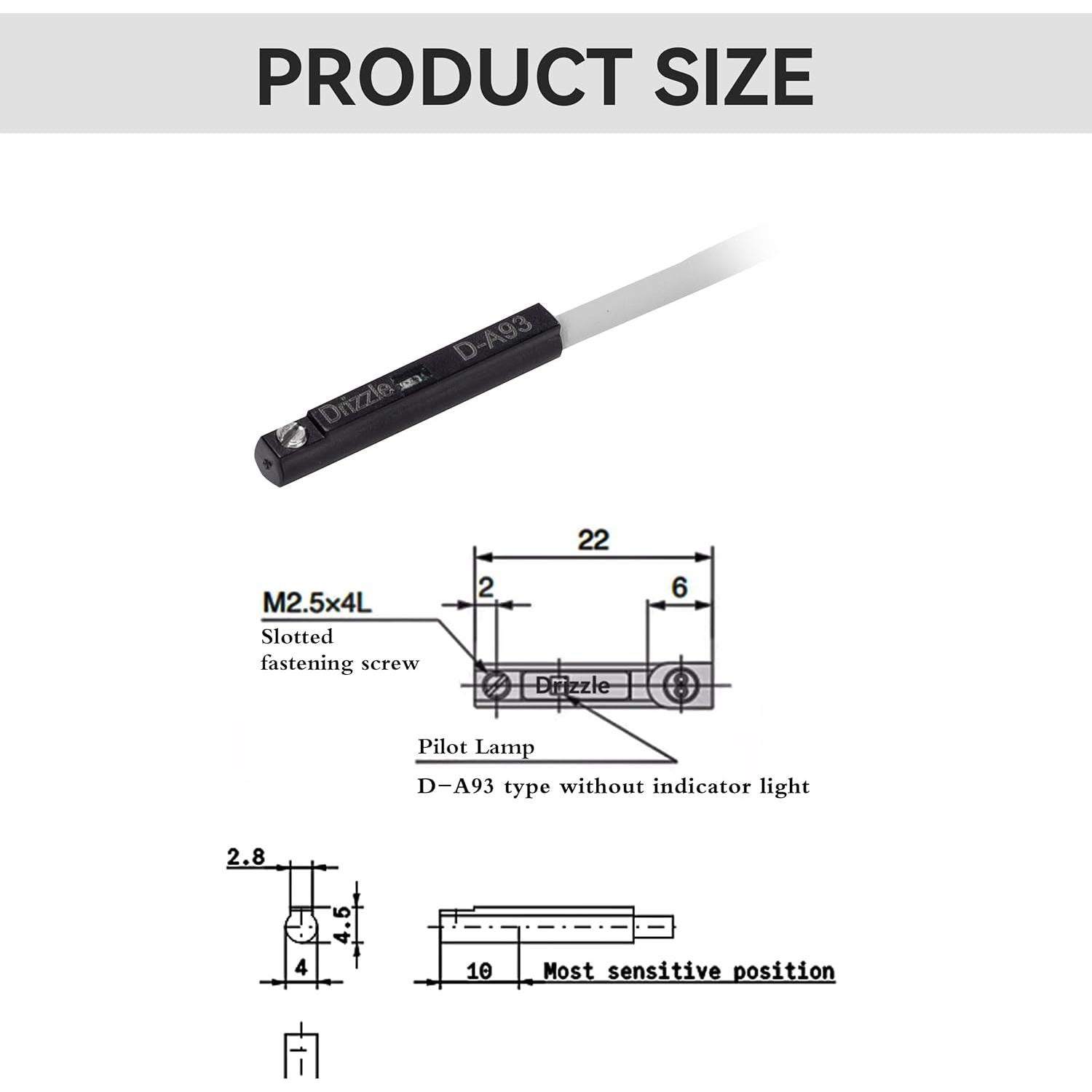 Interruptor de Proximidad D-A93 Drizzle - 2m, LED Rojo