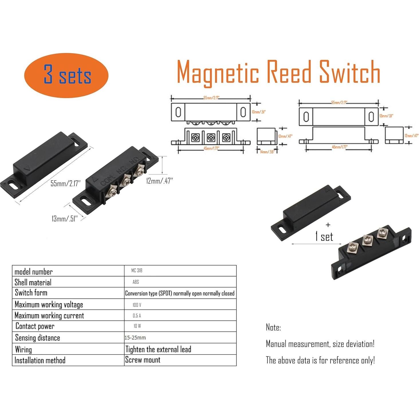 Interruptores de Lengüeta Magnético LBY - 3 Juegos, ABS Negro