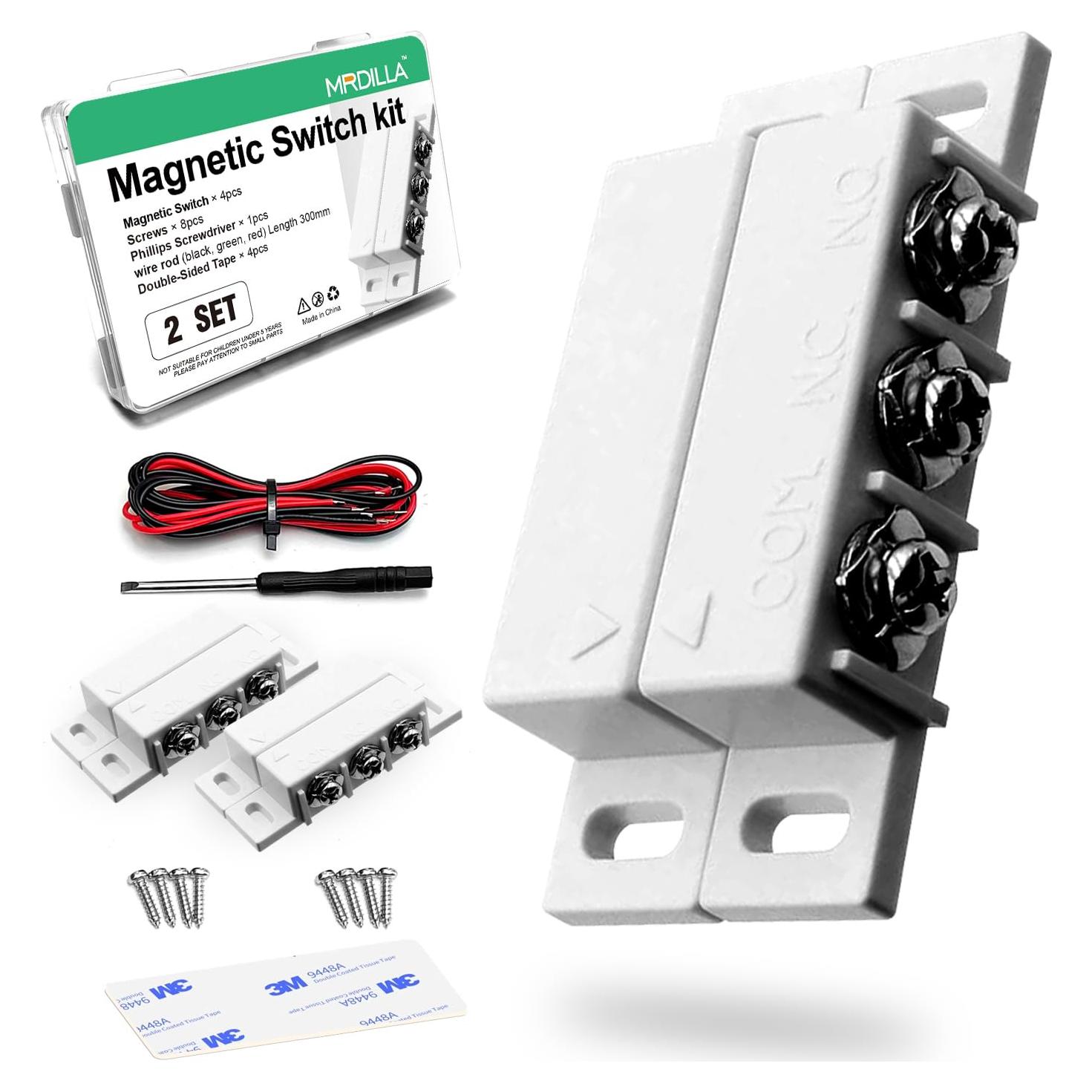 Kit de 2 Interruptores Magnéticos Reeds NO/NC Hippogo para Alarma
