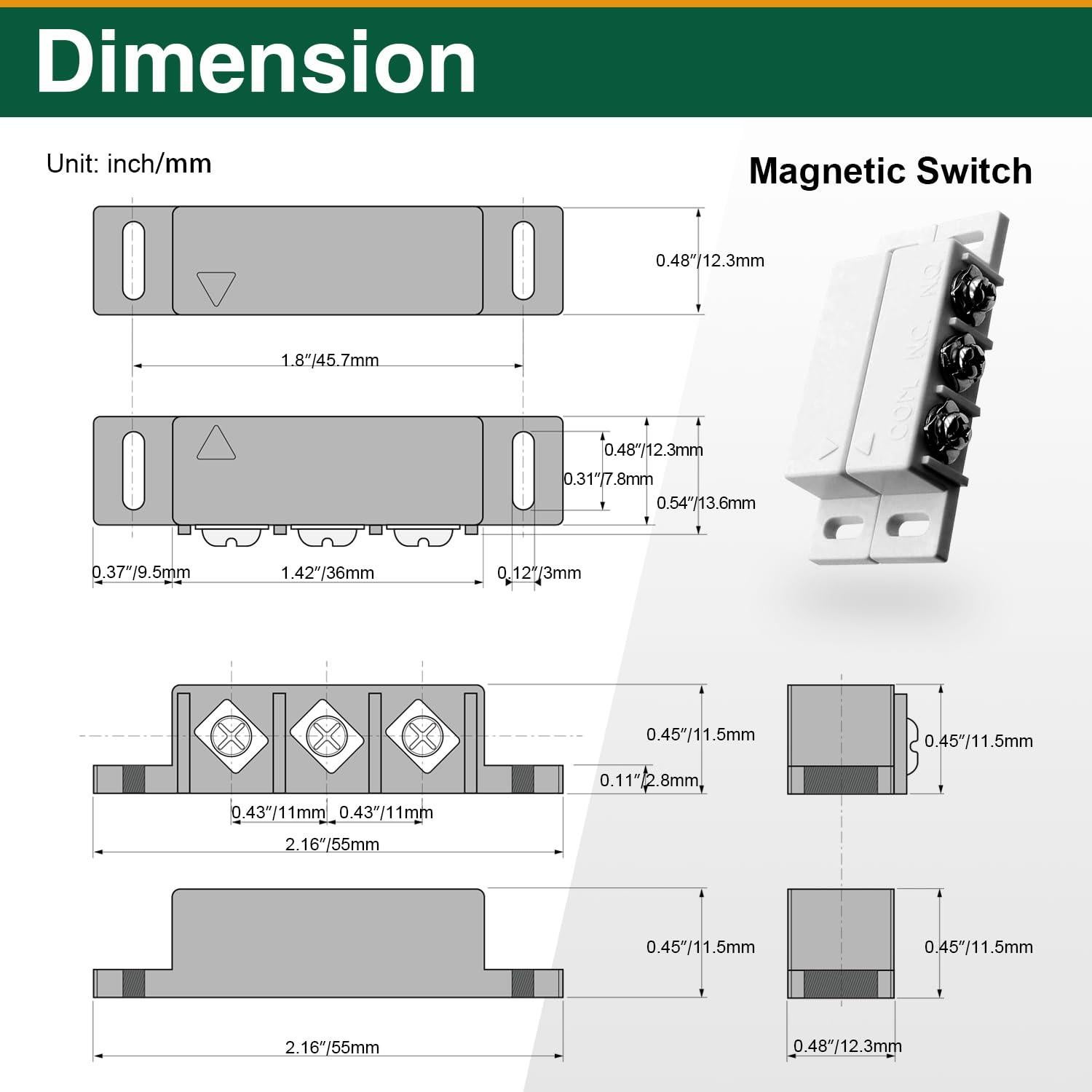 Kit de 2 Interruptores Magnéticos Reeds NO/NC Hippogo para Alarma