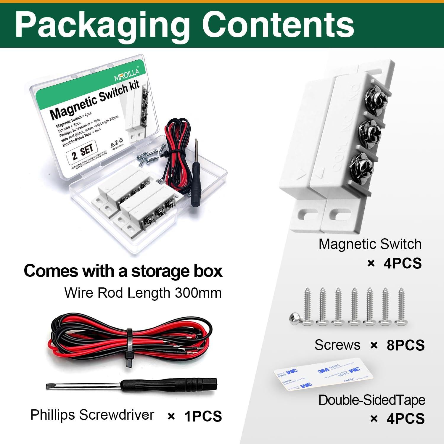 Kit de 2 Interruptores Magnéticos Reeds NO/NC Hippogo para Alarma