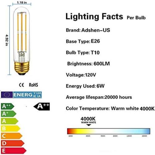 Bombilla LED Edison Dimmable E26 6W Blanco 4000K - Paquete de 4