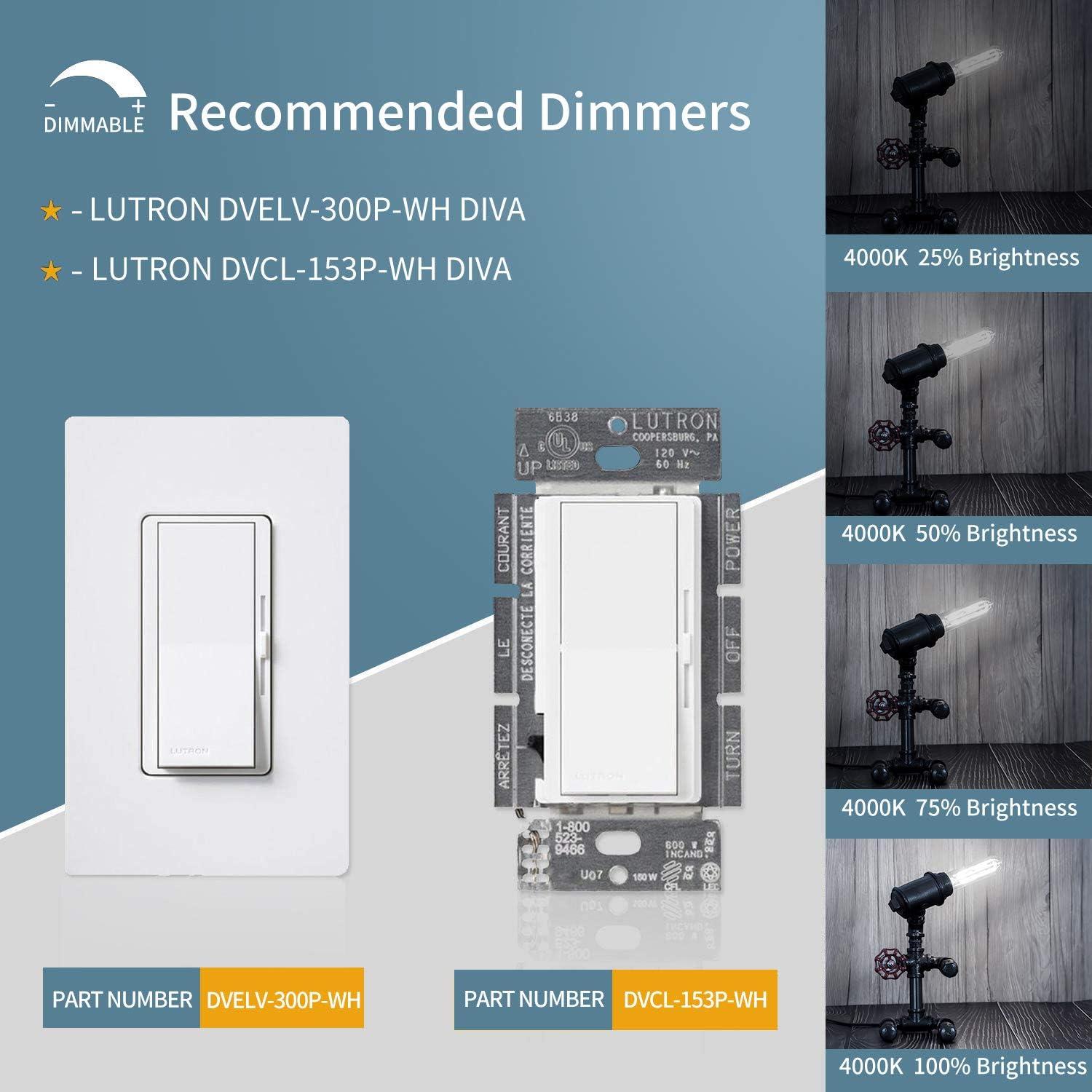 Bombilla LED Edison Dimmable E26 6W Blanco 4000K - Paquete de 4