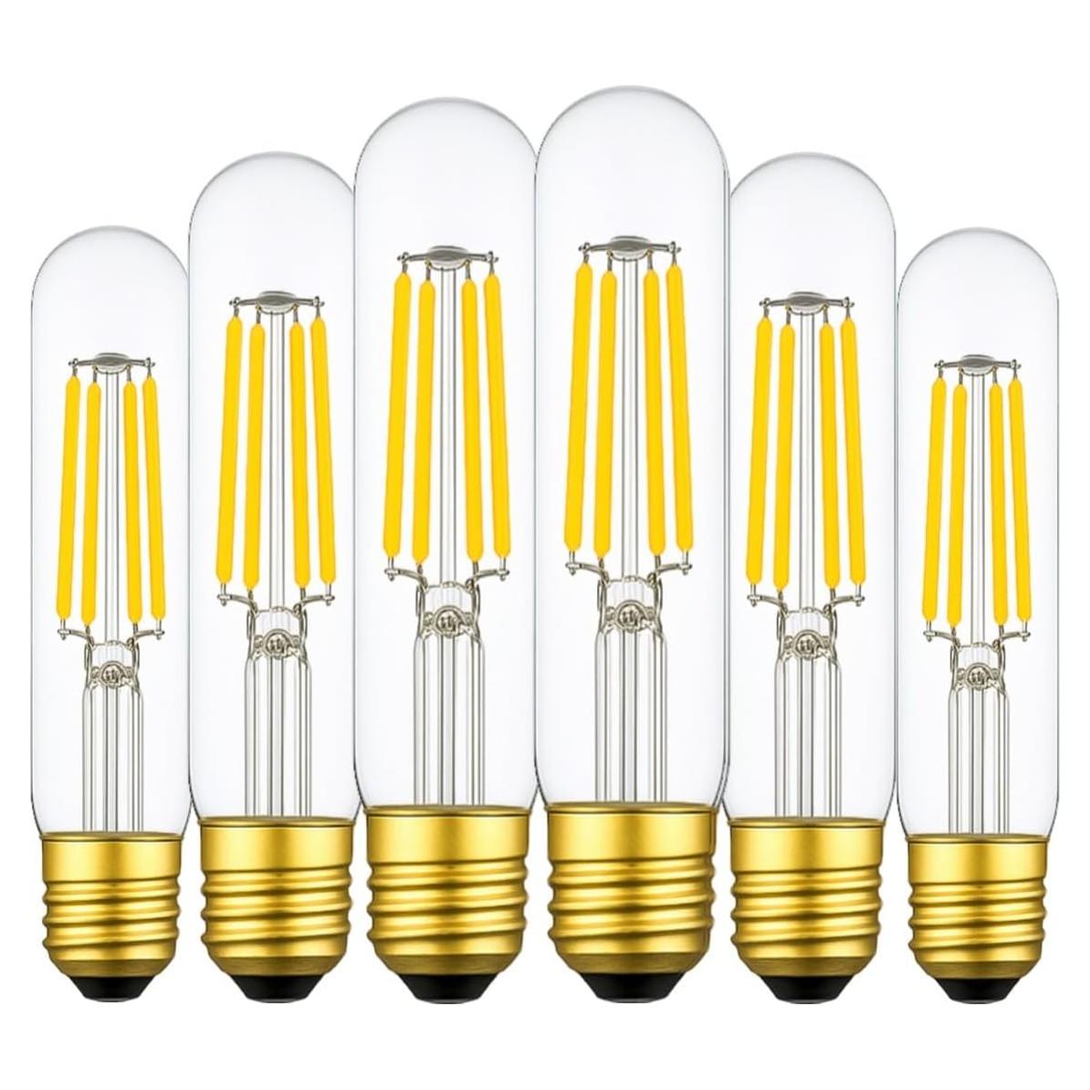 Paquete de 6 bombillas LED T10 Weyolin 4W cálido 2700K E26