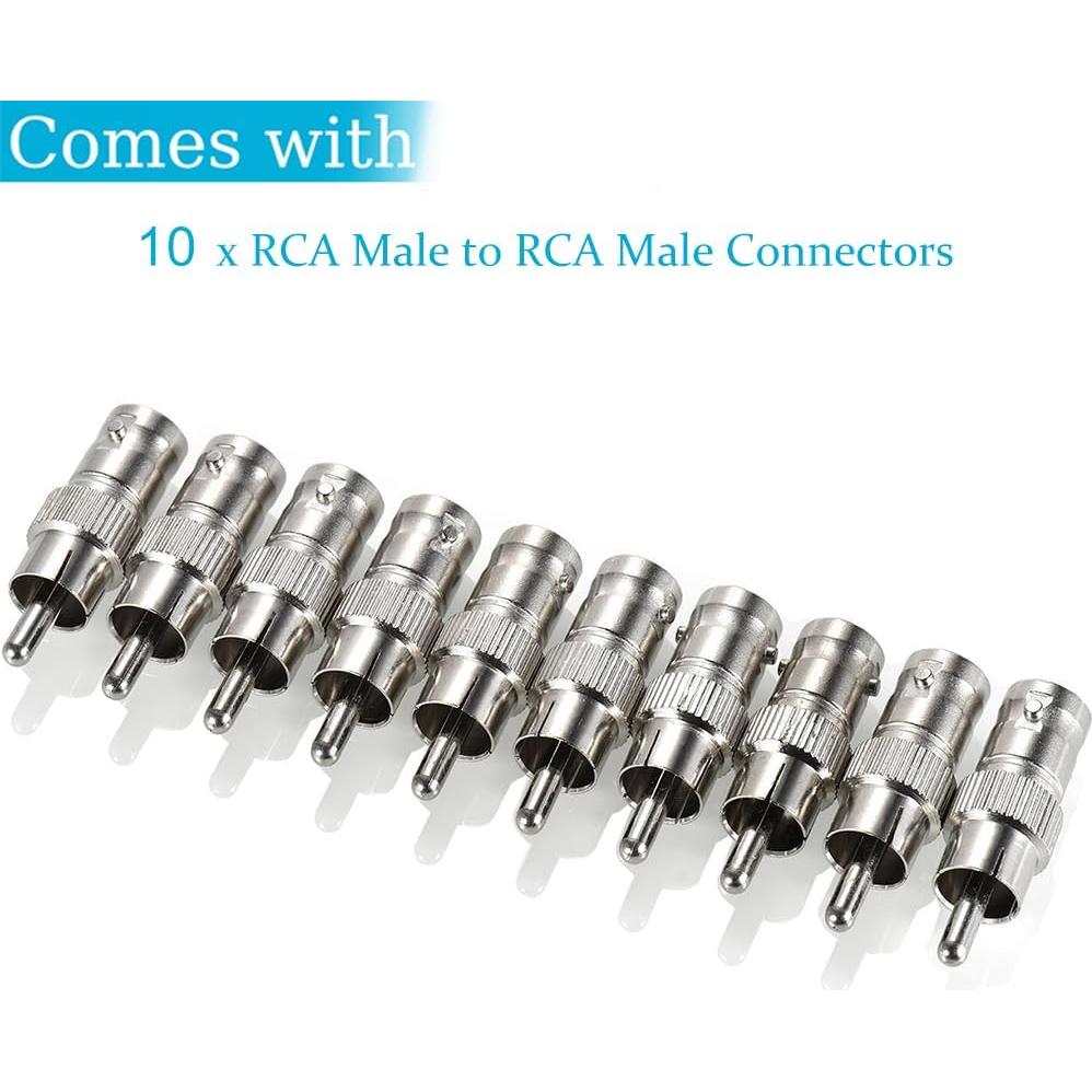 Paquete de 10 Adaptadores BNC a RCA Warmstor para CCTV