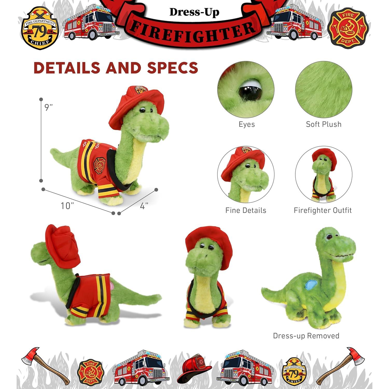 Dinosaurio Bombero Verde Peluche DolliBu 25.4 cm Personalizable