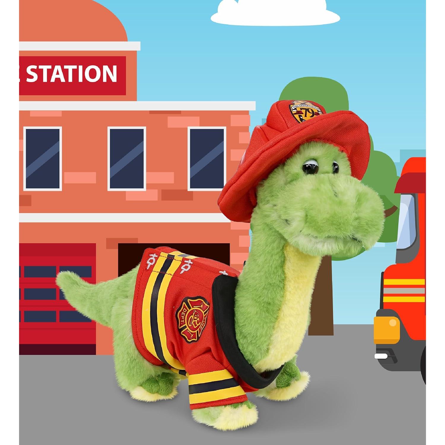 Dinosaurio Bombero Verde Peluche DolliBu 25.4 cm Personalizable