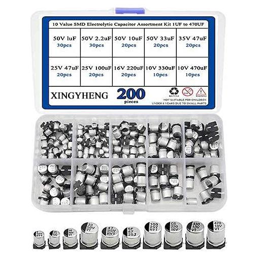 Kit de 200 Capacitores Electrolíticos SMD 1uF a 470uF XLX