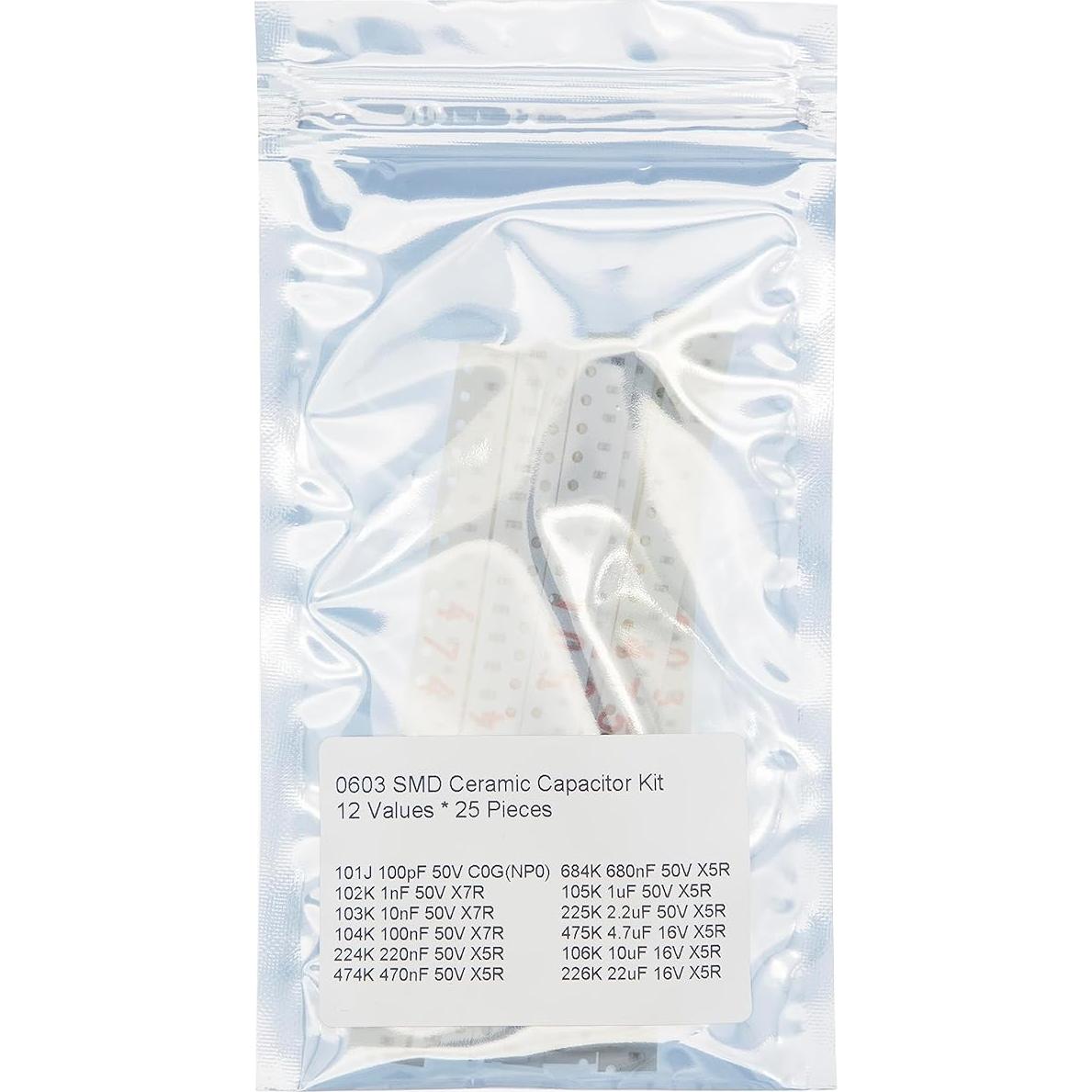 Kit de Capacitores Cerámicos SMD 0603 12 Valores 25 Piezas