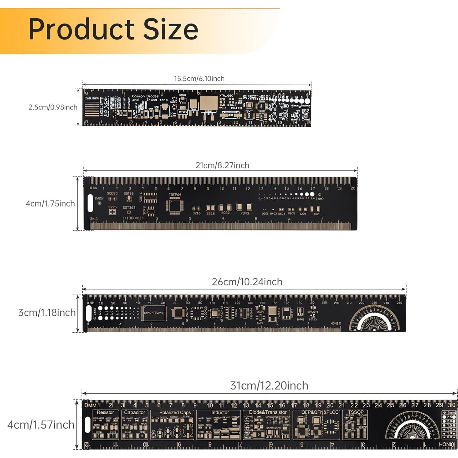 Regla Multifuncional de PCB 4PCS 15-30cm Smgda Fibra de Vidrio