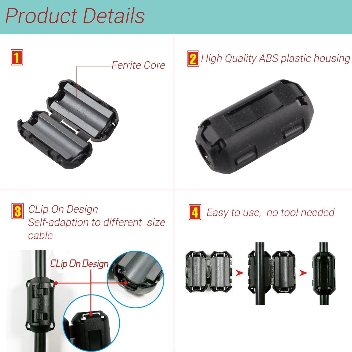 10 Filtros de Ruido Anillo Ferrita Futheda 7mm para Cables