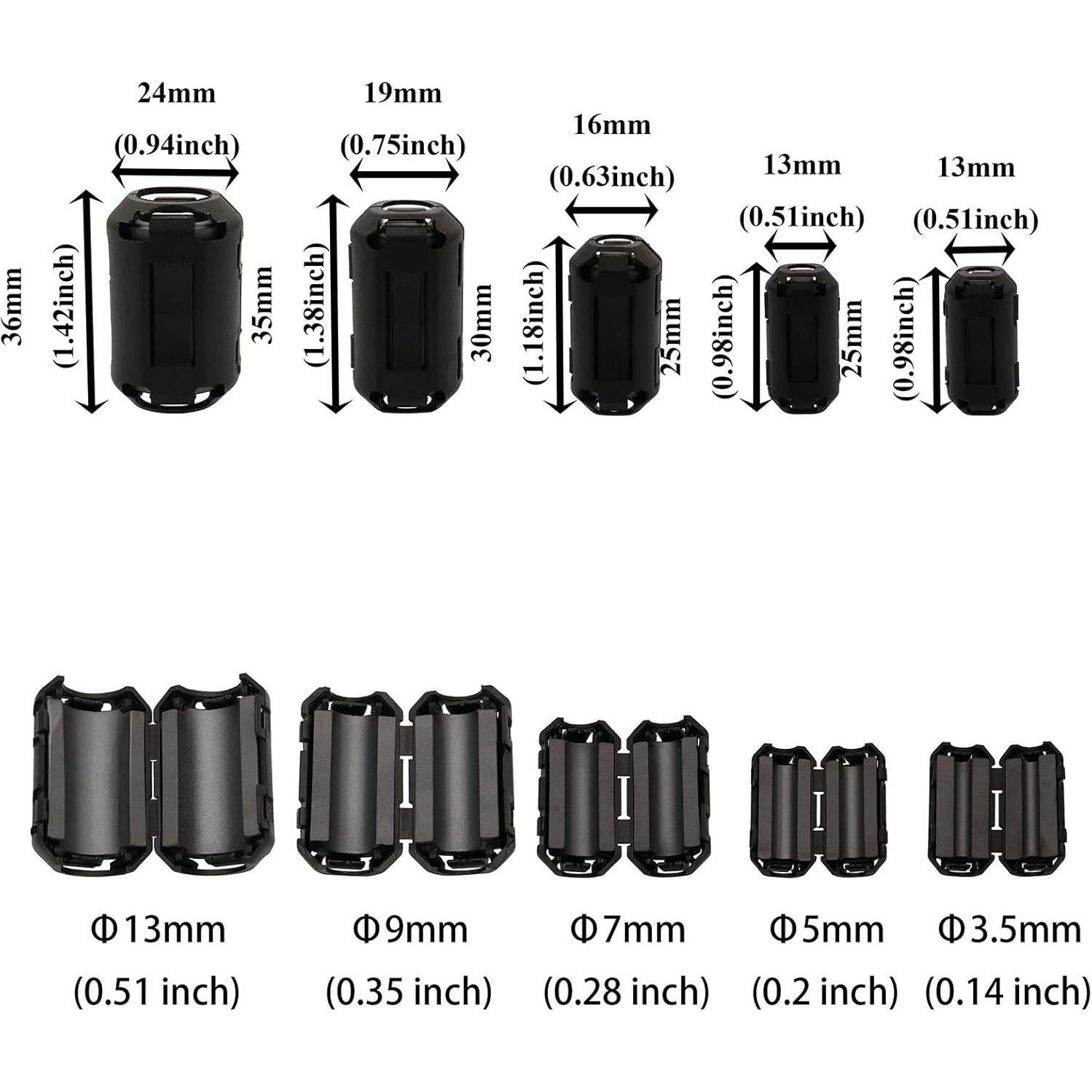 70 Pcs Núcleos de Ferrita Clip-On Raogoodcx RFI EMI Supresor