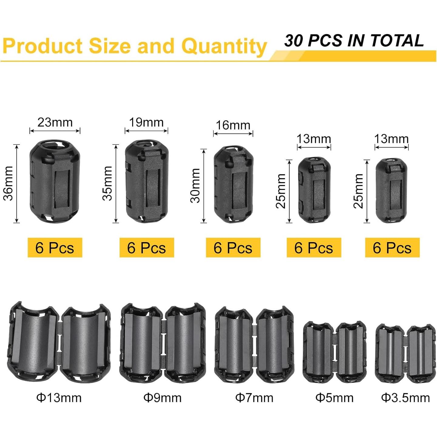 Núcleos de Anillo de Ferrita Clip-on MECCANIXITY 30 Pcs