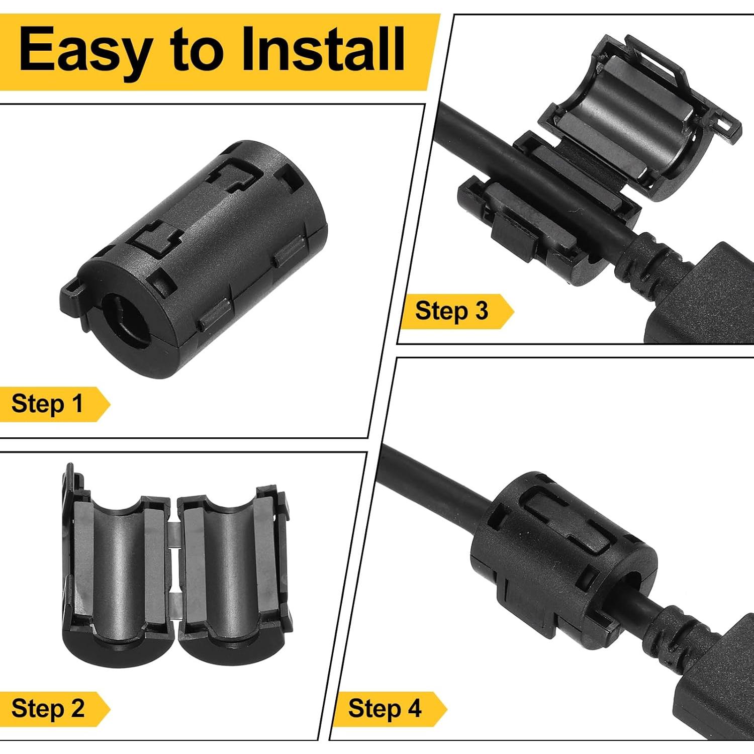 30 Pcs Núcleo de Anillo de Ferrita Clip-on uxcell 9mm Negro