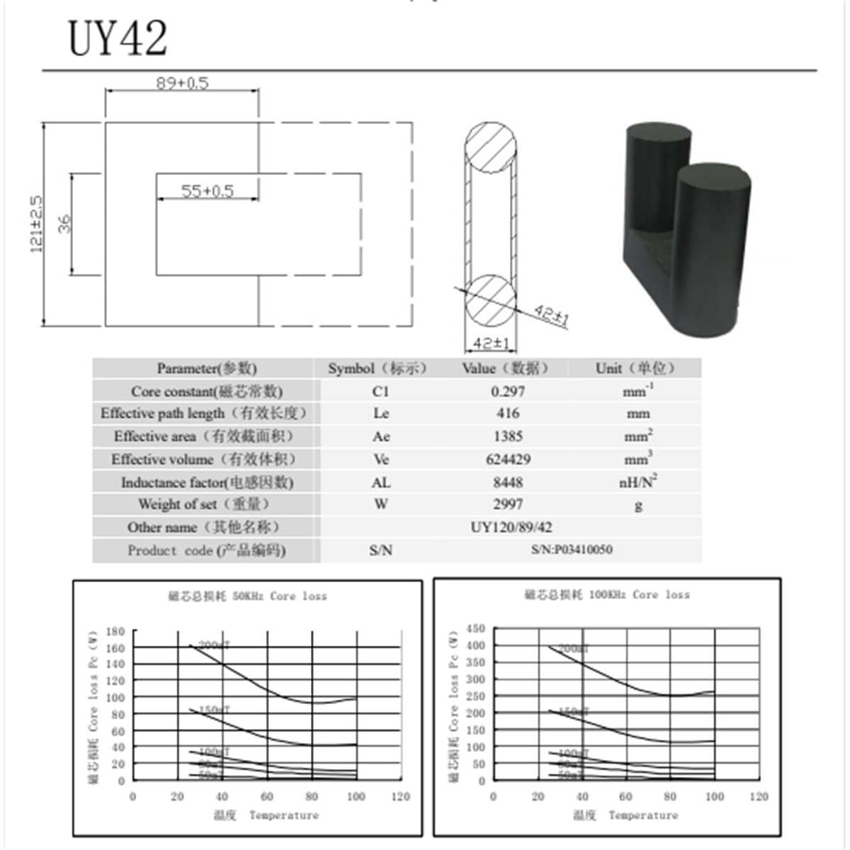 Núcleo de Transformador Ferrita UY42 42mm MnZn PC40 - 2 Piezas