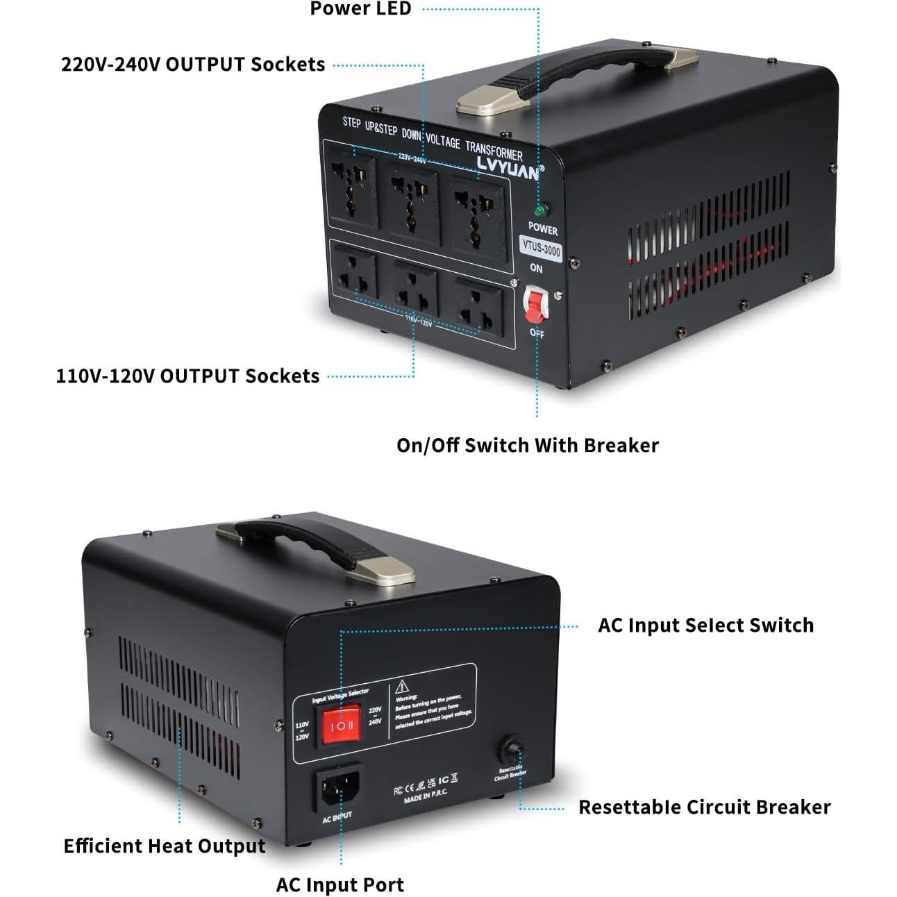 Transformador de Voltaje LVYUAN 3000W Paso Arriba/Abajo