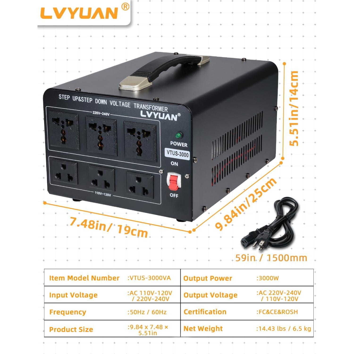 Transformador de Voltaje LVYUAN 3000W Paso Arriba/Abajo