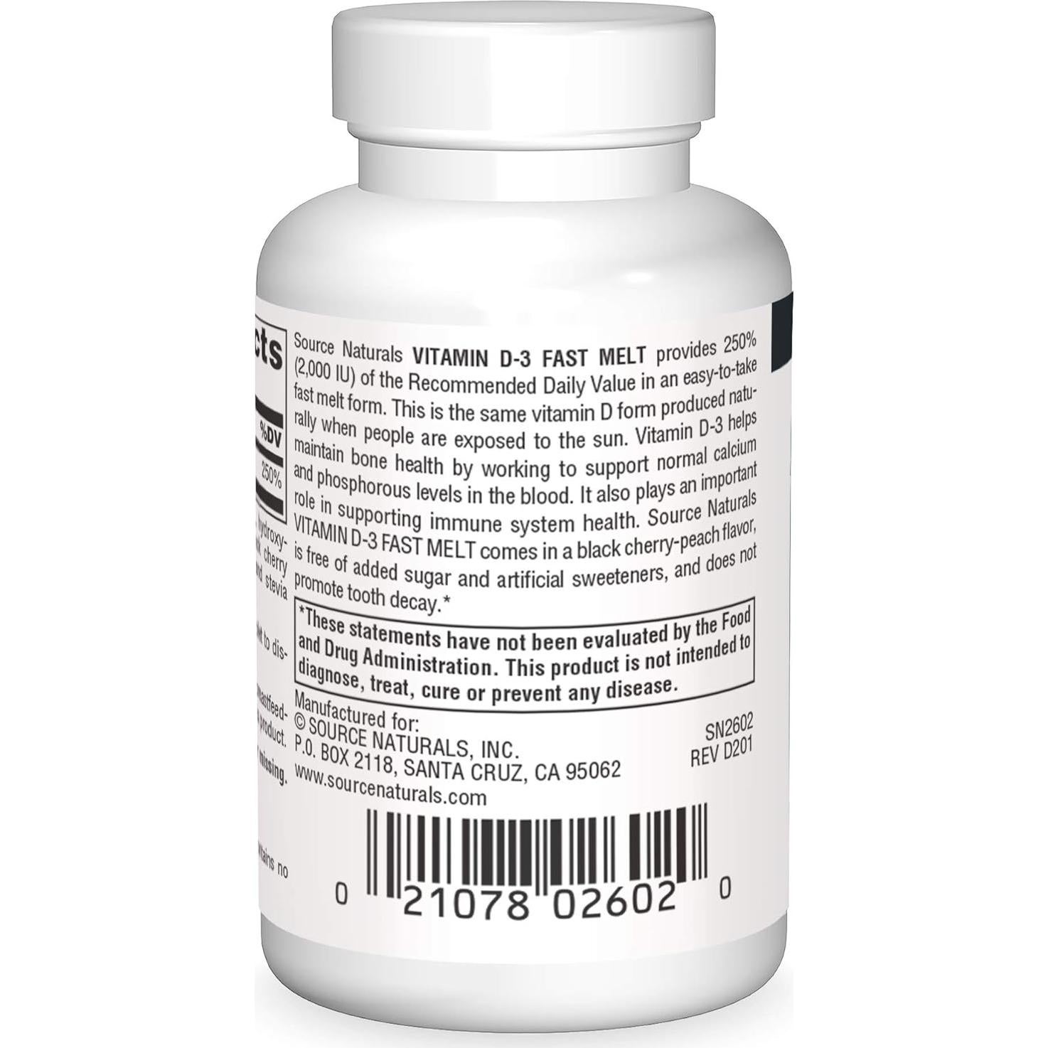 Vitamina D-3 2000 IU Source Naturals - 60 Tabletas Sabor Cereza