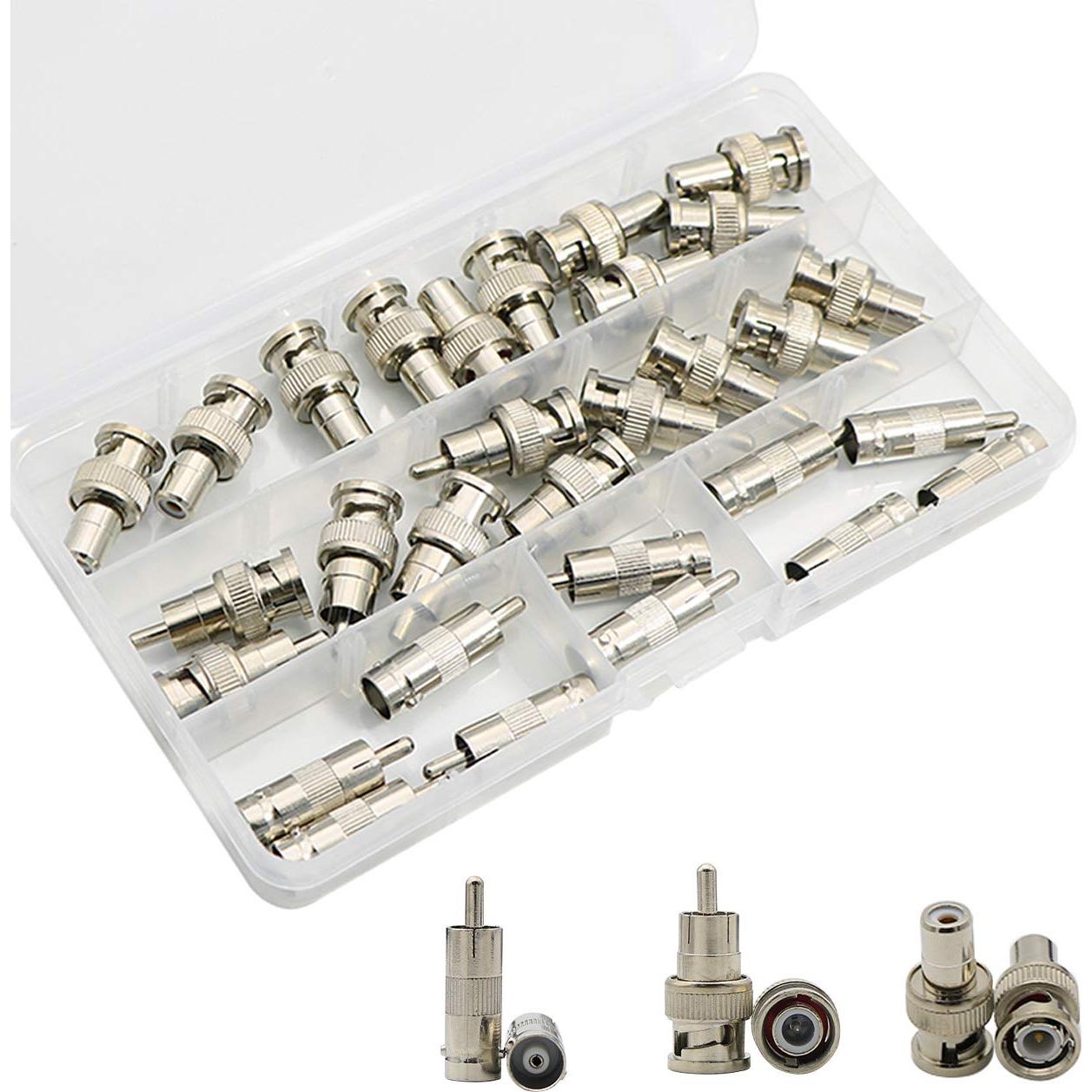 Kit 30 Conectores Adaptadores BNC a RCA Zovfam - 10 Macho y Hembra