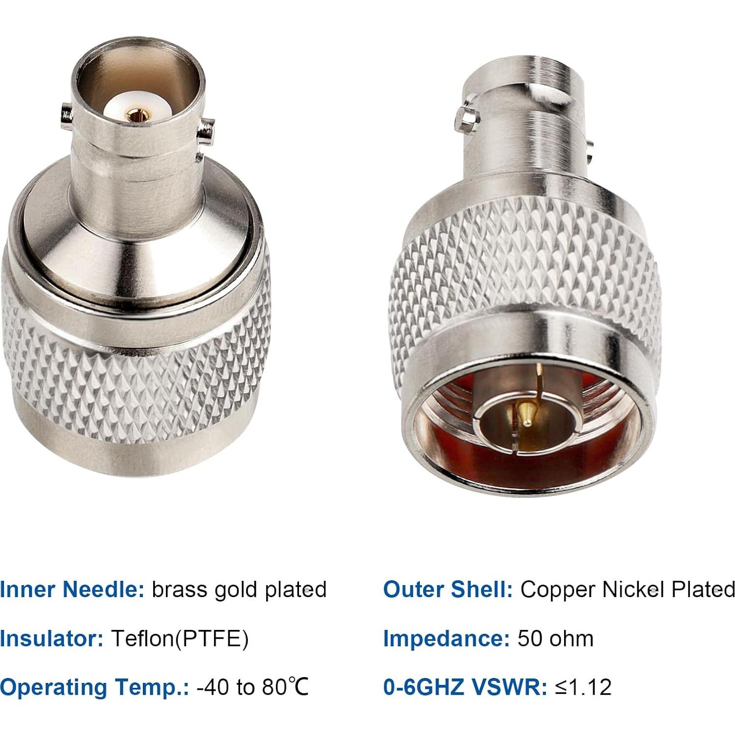 Adaptador N macho a BNC hembra XRDS-RF 2 piezas 50 Ohmios