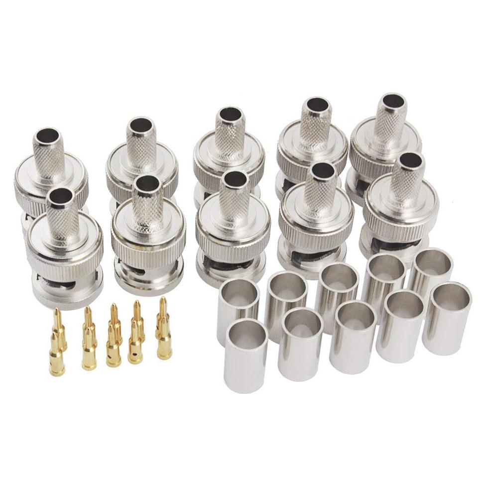 Conector BNC Macho Crimp 50 Ohm para Cable Coaxial RG8X - Paquete de 10