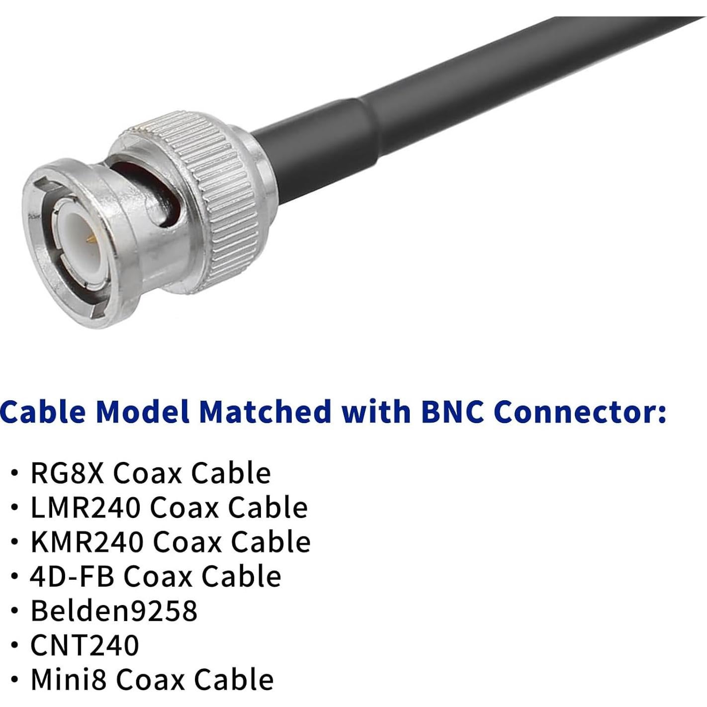 Conector BNC Macho Crimp 50 Ohm para Cable Coaxial RG8X - Paquete de 10