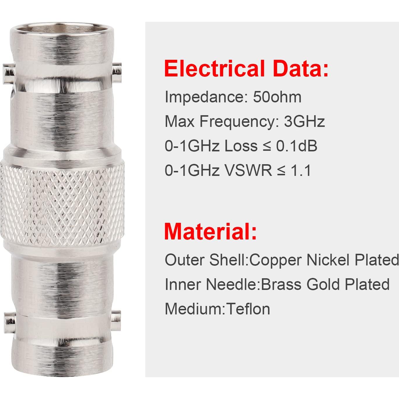 Adaptador BNC hembra a hembra XRDS RF - Paquete de 4