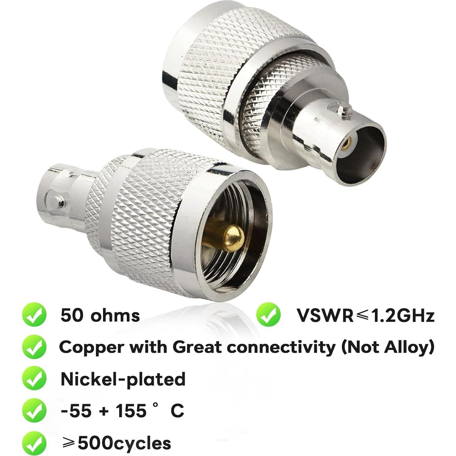 Conector Coaxial Boobrie UHF Macho a BNC Hembra Bajo Pérdida - Paquete de 2