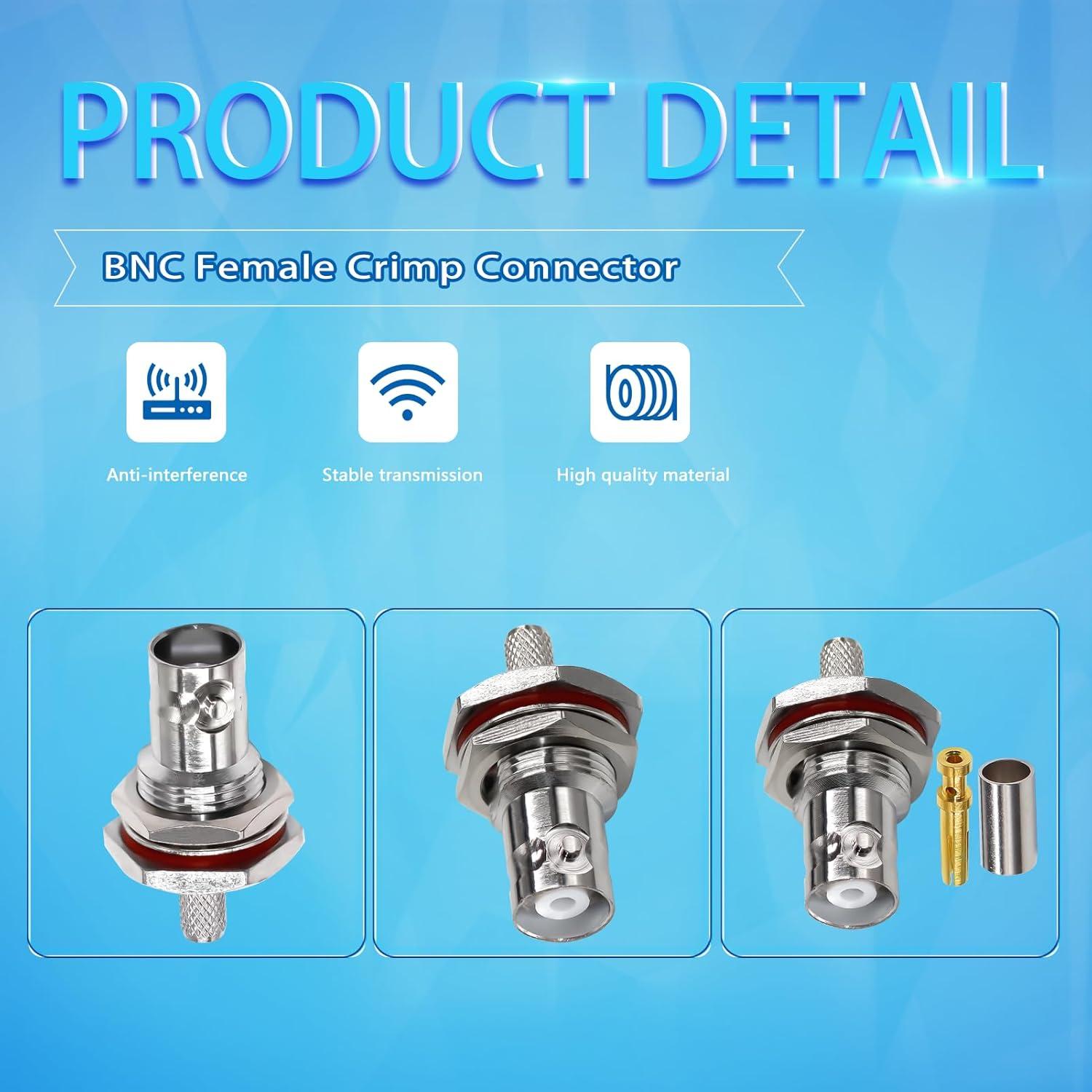 10 Conectores Crimp BNC Femenino Impermeables TUOLNK 6 GHz