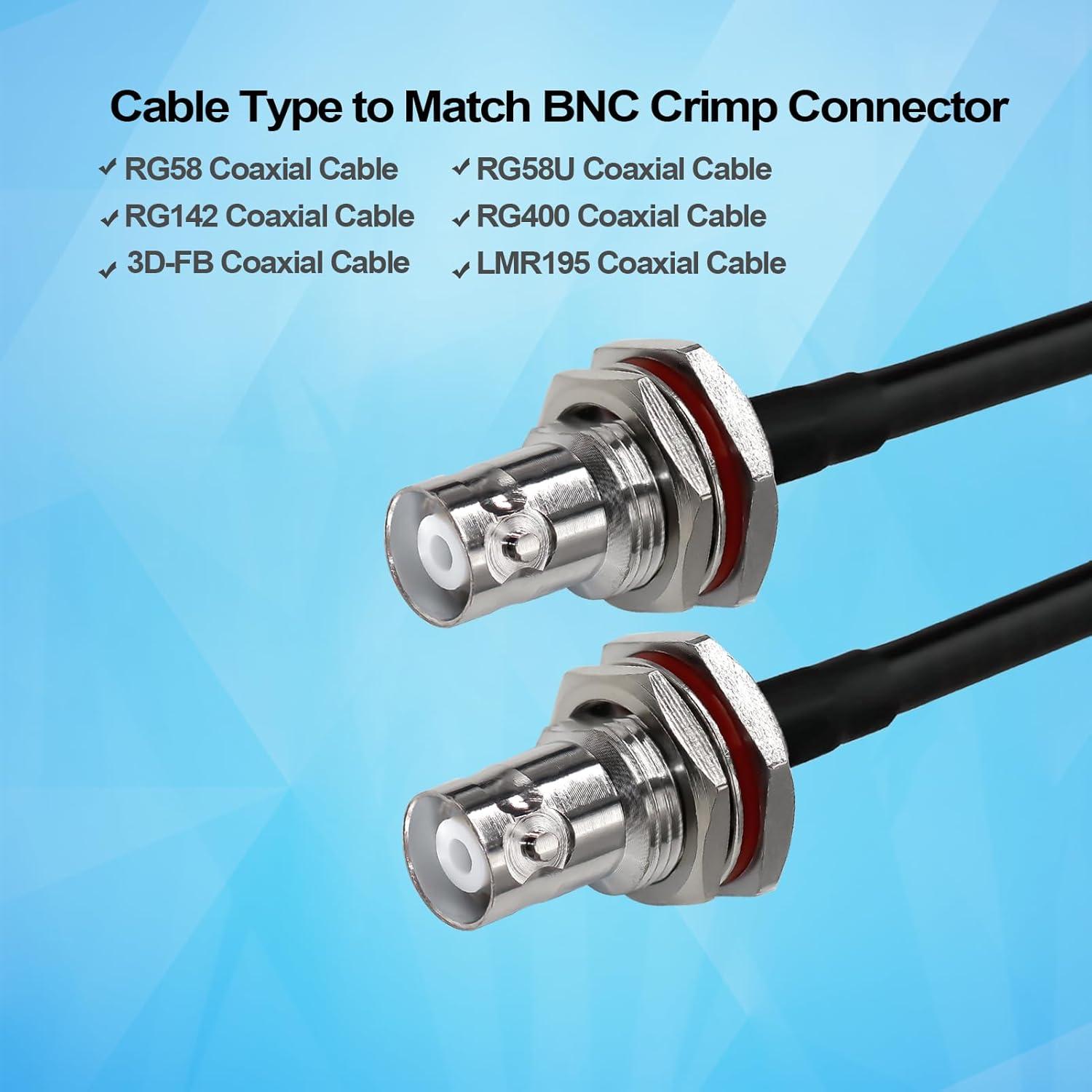 10 Conectores Crimp BNC Femenino Impermeables TUOLNK 6 GHz