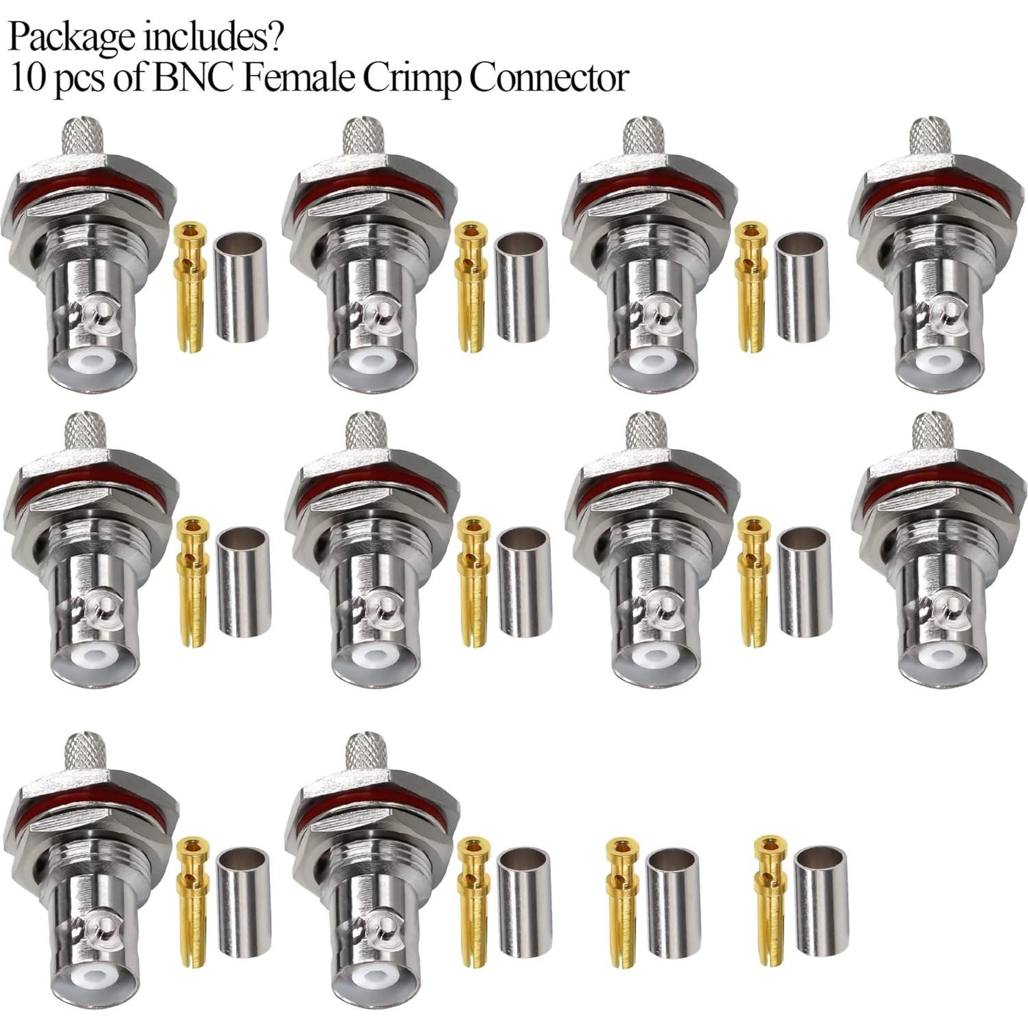 10 Conectores Crimp BNC Femenino Impermeables TUOLNK 6 GHz