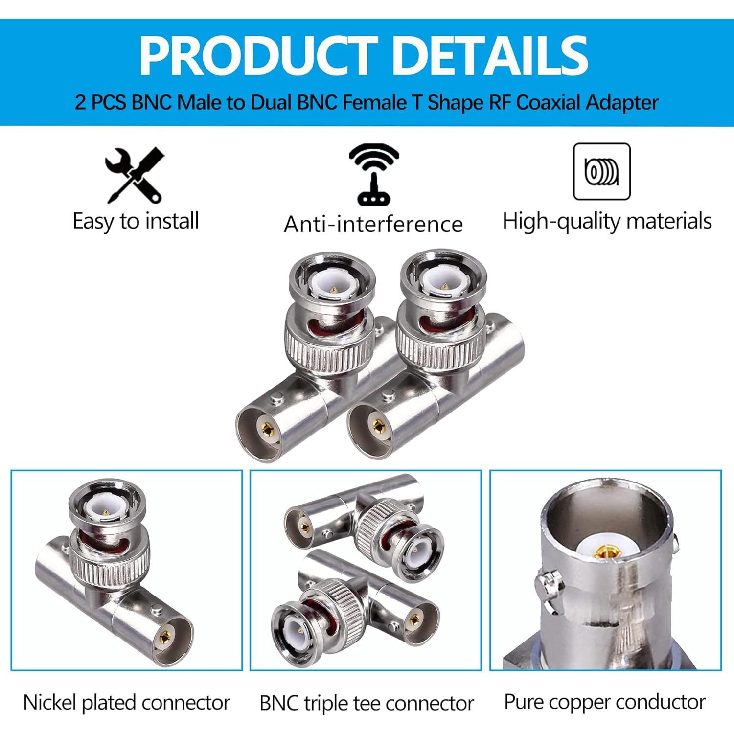 Conector Triple Tee BNC Macho a Doble BNC Hembra TUOLNK