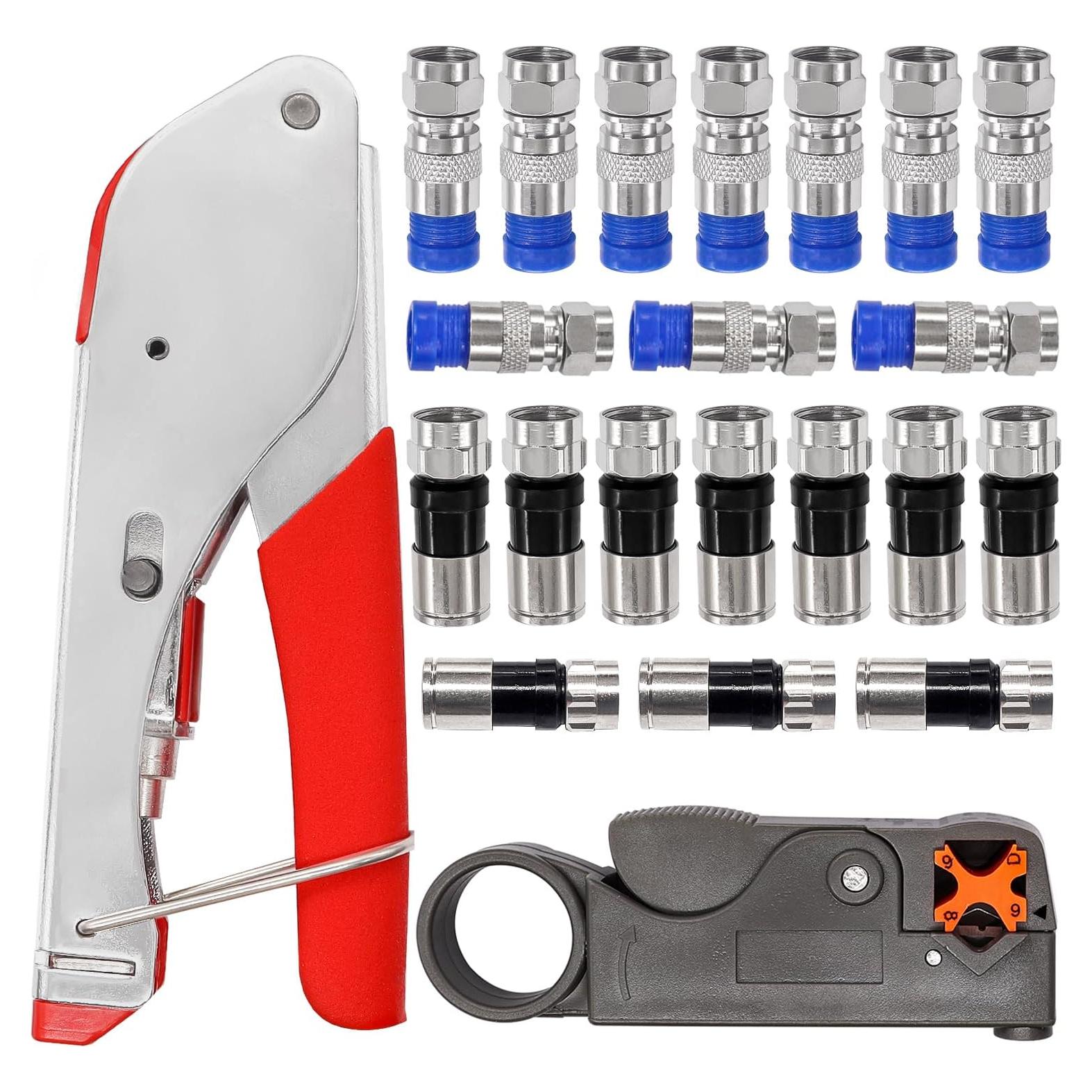 Kit de Crimpado de Cable Coaxial Taiss con 20 Conectores F RG6