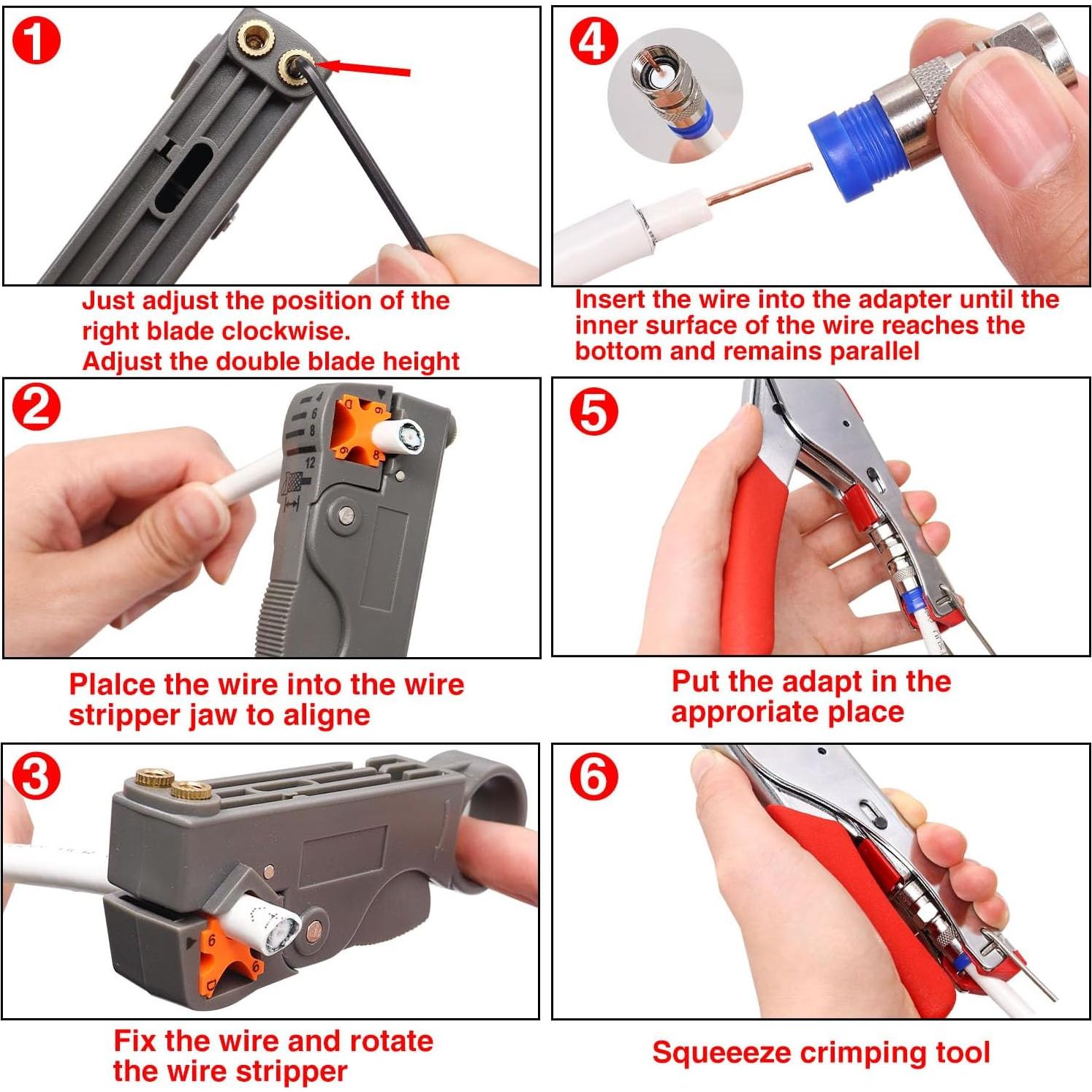 Kit de Crimpado de Cable Coaxial Taiss con 20 Conectores F RG6