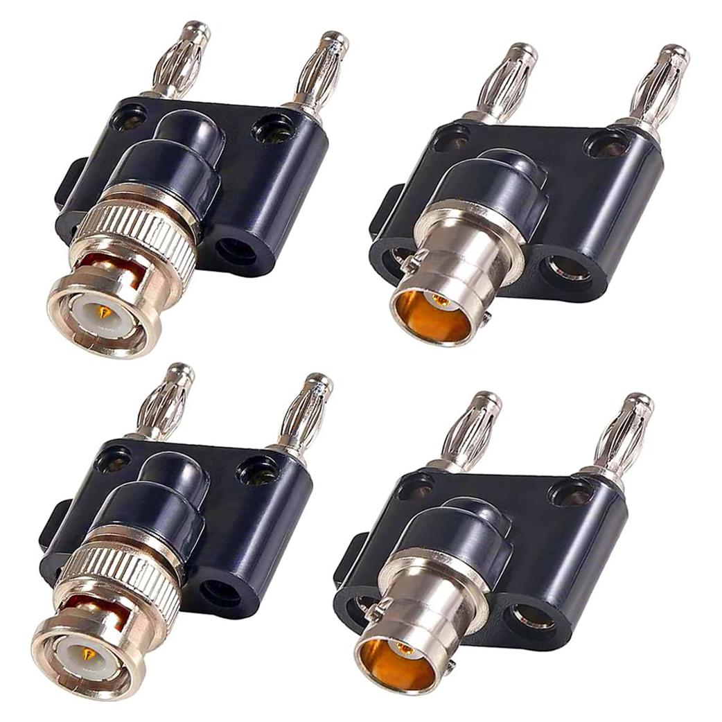 Adaptador BNC Macho y Hembra a Doble Macho Banana - 4 Piezas