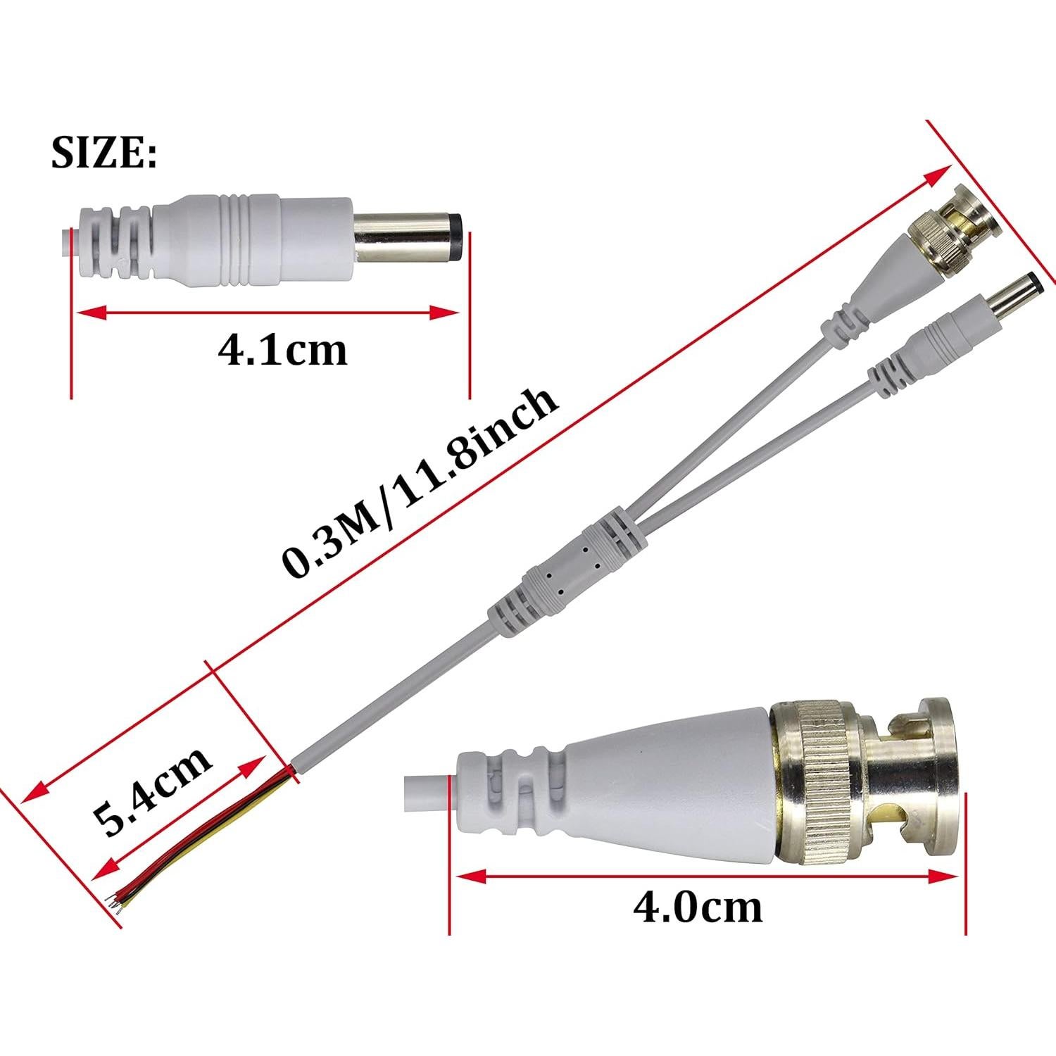 Cable de Alimentación BNC DC 5.5x2.1mm HCFeng 0.3m 4Pcs